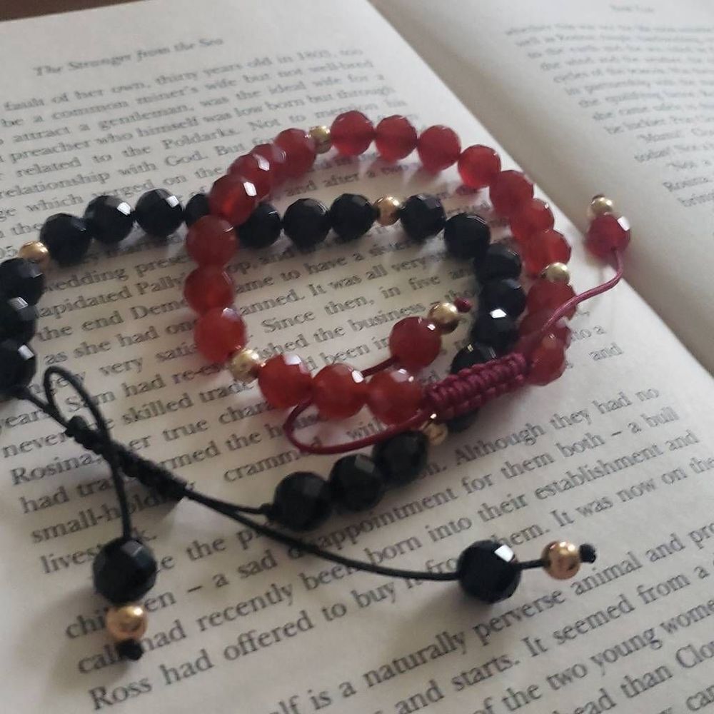 ‎Two Red and Black Adjustable Ankle Bracelets